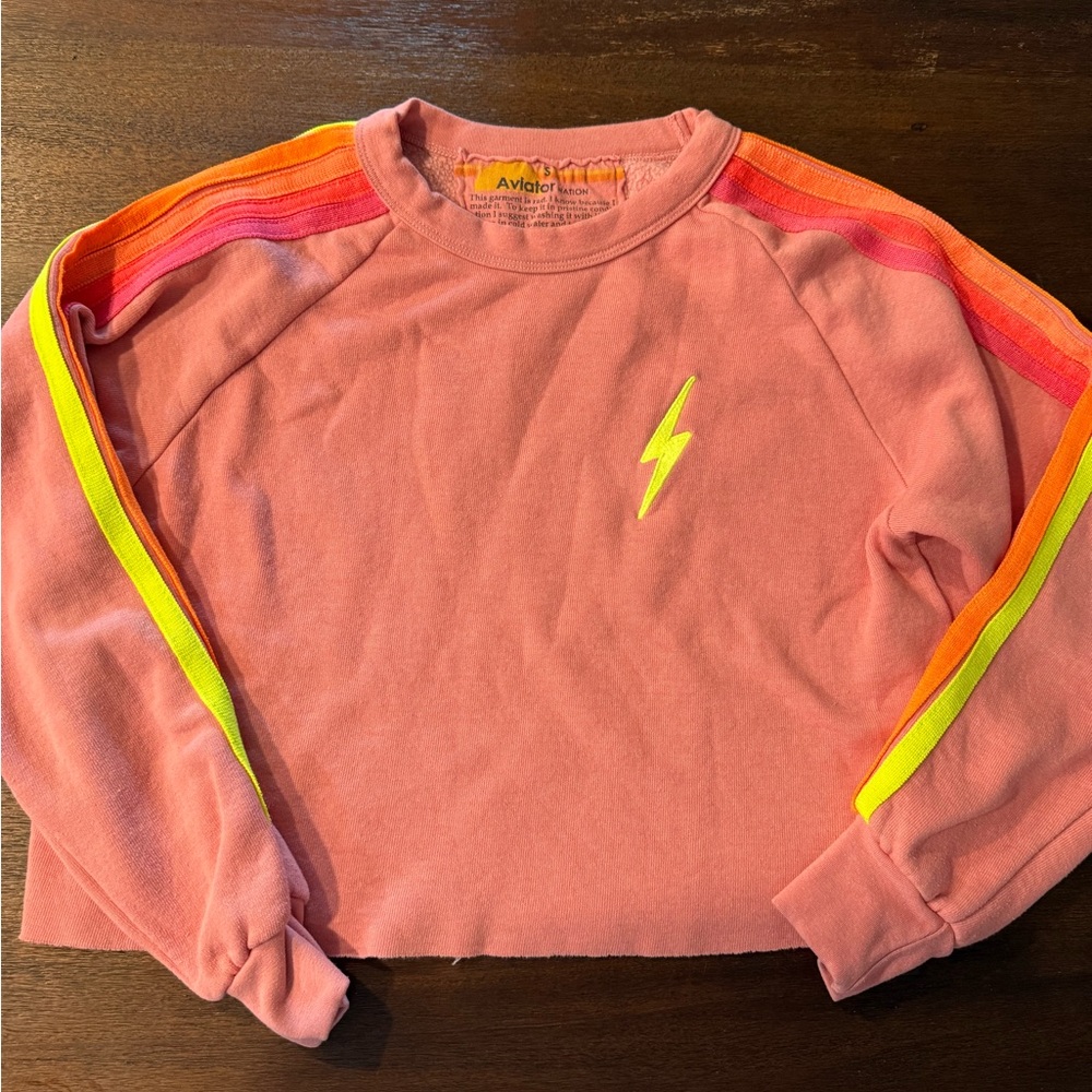 Aviator Nation Pink and Neon Lightning Sweatshirt